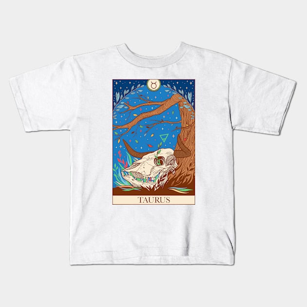 Zodiac sign tarot card Taurus Kids T-Shirt by OccultOmaStore